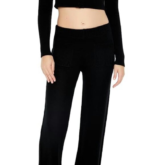 Sweater-Knit Wide-Leg Pants, Mid-Rise, Ribbed Trim, Size L - Picture 6 of 6